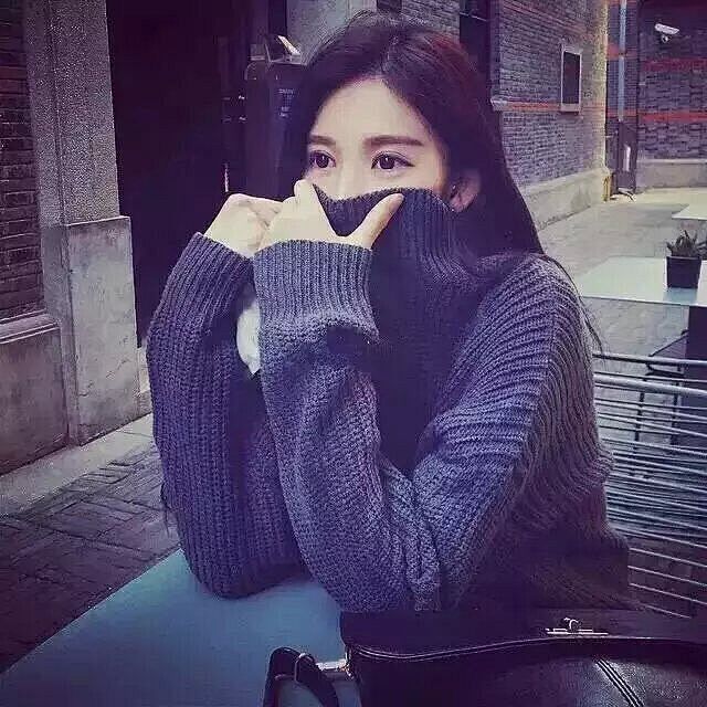 qq头像女生女神高领毛衣唯美浪漫清新可爱时尚简约大方长发修长