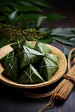 食物芦苇叶肉粽子包粽子粽子图片摄影图
