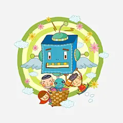 卡通儿童插画免抠素材_新图网 https://ixintu.com 儿童画 卡通画 女孩 彩铅画 水彩画 热气球 男孩