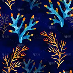 与水下生命物体无缝模式。海洋设计壳，海星。水彩手绘插图。海报、贺卡元素.
