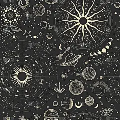矢量插图的月相。不同阶段的月光活动在复古雕刻风格。星座