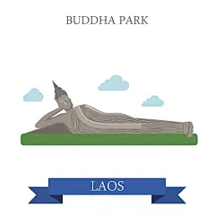 老挝的佛陀公园。平面卡通风格的历史景点展示景点网站矢量插图。世界各国城市度假旅游观光亚洲收藏。图片下载