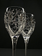 Two White Wine Glasses . &#;39Branches & Leaves&#;39 . Hand Engraved Wedding Gift . Bridal Party Crystal Glass Stemware. $58.25, via Etsy.: 