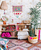 Colors, wood, plants and pompons || bohemian home decor || add some boho to your home