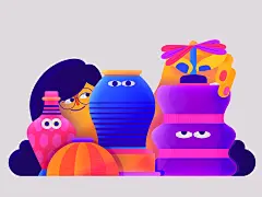 春天终于来了！2d 2d 动画 动画 人物设计 花 动图 插画 春天 小实验室 花瓶
