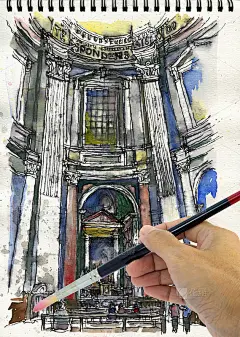 梵蒂冈圣彼得大教堂手绘及水彩插画