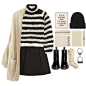 A fashion look from August 2015 featuring black striped sweater, loose long sleeve tops and black a line skirt. Browse and shop related looks.