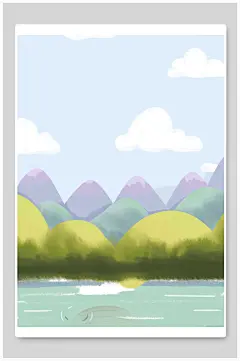 卡通云山水精美梦幻插画