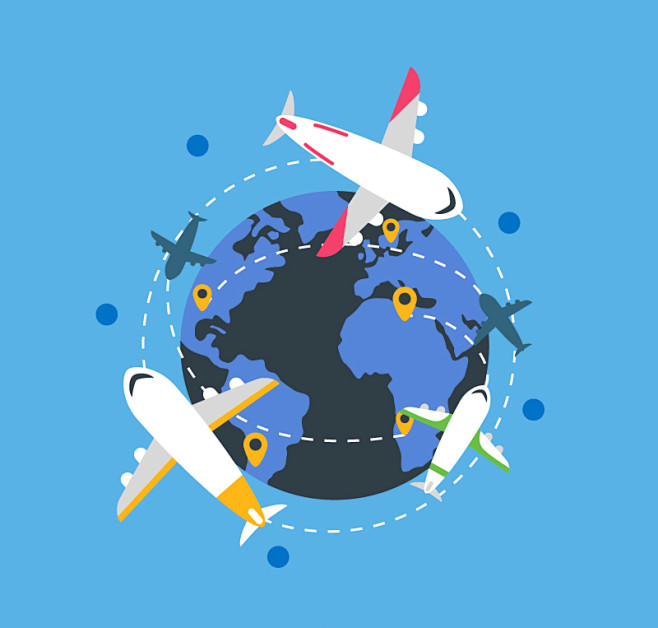 环绕地球飞行的飞机矢量素材