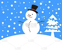 雪景上的圣诞雪人。矢量插图。