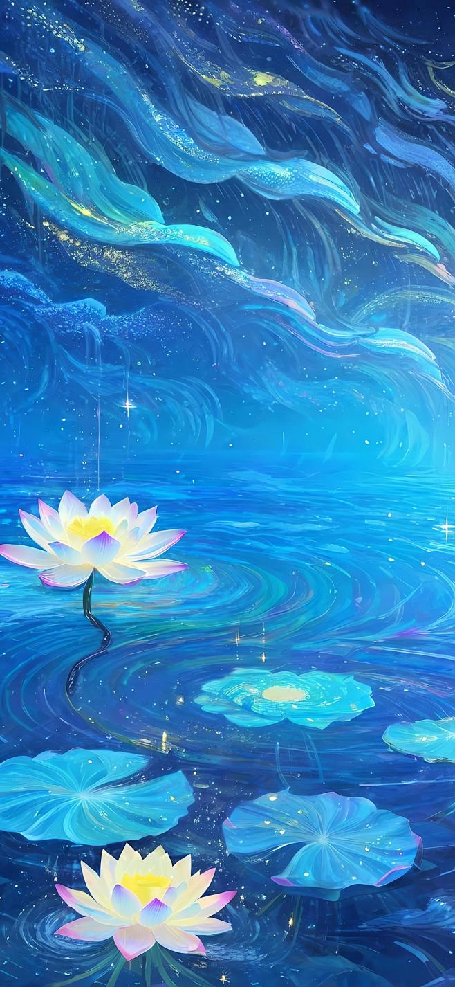 荷塘月色 风景插画壁纸-花瓣网