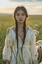 原野人像草原休闲摄影图