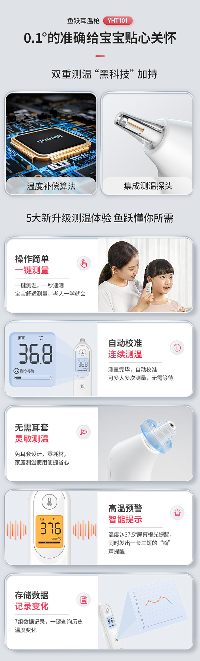 鱼跃耳温枪红外线电子体温枪家用儿童婴儿成...