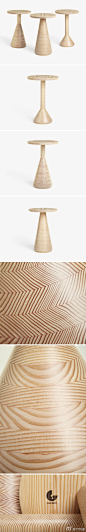 英国设计师Gavin Coyle 采用独特纹理的道格拉斯冷杉,将每一块已被切割好的木板叠放在一起，在一个特定的顺序突出与众不同的外观年轮。通过木材的自然纹路叠加出漂亮的装饰图案，从产品的底部流动到顶部.