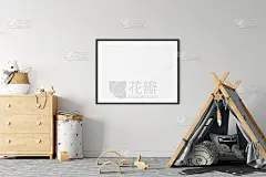画框和海报模拟客厅。北欧室内。3d渲染，3d插图