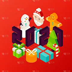 2020,新的,概念,贺卡,传单,圣诞卡,新年前夕,虚拟角色,等角投影,盒子