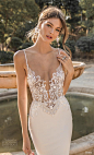 berta fall 2019 muse bridal spaghetti strap deep sweetheart neckline heavily embellished bodice elegant fit and flare sheath wedding dress backless sweep train (7) zv