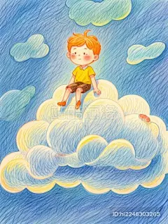 彩铅儿童治愈绘画扁平插画