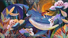 傲游的鲸鱼  - 源文件下载【酷图网】漫画,中国风,精美,意境,元素,韵味,国潮,鲸鱼,傲游,花海,