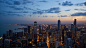 USA, evening, United States of America, buildings, Illinois, dusk, lake, Chicago, skyscrapers, horizon, clouds, sky, night, skyline, twilight, sunset