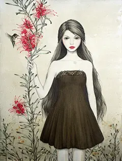 澳大利亚艺术家Melissa Haslam 异国情调的绘画，描绘了浪漫，诙谐，又略带黑暗的世界。她的作品重点放在叙事主题上，有个美丽、孤独和俏皮的女孩在童话般的情景中，结合大自然的景观，形成一道独特的风景线。据Melissa Haslam介绍，她的作品风格是受到老式插画、植物艺术、维多利亚时代的绘画和当代时装摄影的共同影响。
