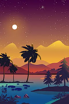 扁平风手绘风景插画模版