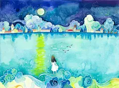 -插画家园-插画家园月光浴-插画家园19岁的那一年，我告诉你，我们去看海吧，虽然我手臂的皮肤曾被海边的烈日灼伤，然而，-插画家园