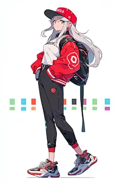 站姿冷酷帽子女孩图片插画