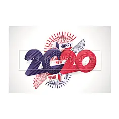 创意扁平风2020复古新年烟花背景跨年艺术插画海报矢量图设计素材-淘宝网