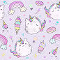 Kawaii unicorn sticker collection in pastel color.