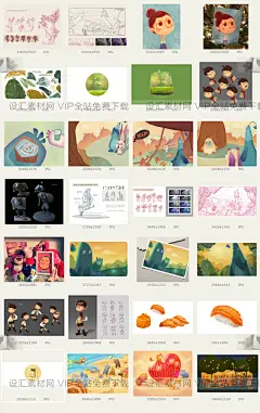 878张欧美风森系小清新儿童卡通可爱手绘插画绘画参考图设计素材包合集&quot;