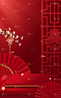 年货节喜庆中式红色背景场景图片素材