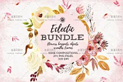 cm285|秋天花朵手绘水彩PNG请柬贺卡海报手账产品包装PS设计素材-淘宝网