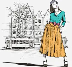 长裙女孩矢量图高清素材 人物 人物插画 卡通人物 性感女孩 手绘人物 手绘建筑 手绘美女 矢量美女 美女 长裙女孩 矢量图 免抠png 设计图片 免费下载