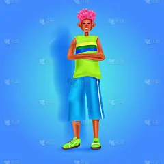 非裔美国人穿着休闲装，男性卡通人物站姿