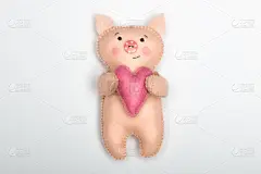 毛毡制品,猪,动物心脏,手艺,白色背景,动物手,可爱的,传统,贺卡,圣诞装饰物