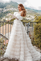 katherine joyce 2019 bridal long sleeves off the shoulder sweetheart neckline lightly embellished bodice tiered skirt romantic a  line wedding dress short train (6) sdv