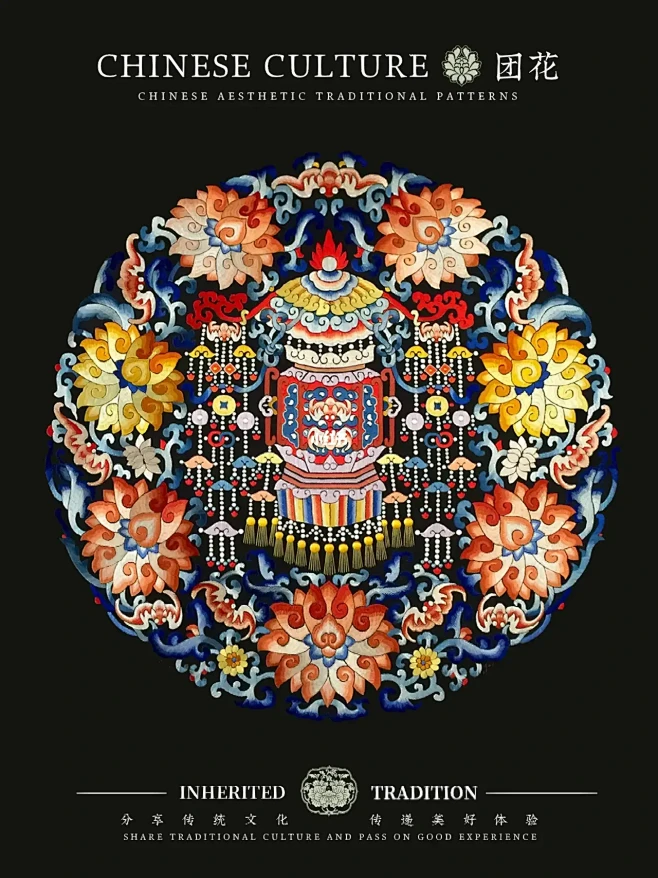 最美中国传统纹样｜宝相添福灯纹团花-花瓣网