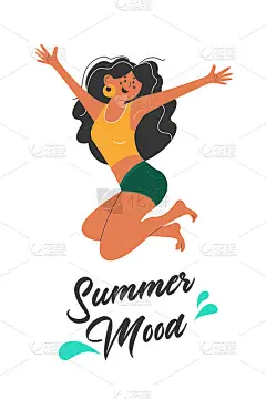 夏天的心情。矢量插图上的白色背景。