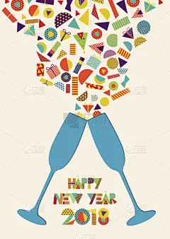 2018,多色的,新年前夕,含酒精饮料,请柬,贺卡,文字,聚会,干杯,问候