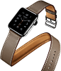 Apple Watch Hermès : 新款 Apple Watch Hermès 配有 Single Tour、Single Tour Deployment Buckle、Double Tour 和 Double Buckle Cuff 等各款雅致的手工皮革表带。