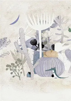 【花卉插画系列图集下载】创意叶子草本花卉绘画/抽象植物绘画临摹作品/水彩iPad手绘作品