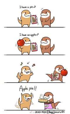 日本画师kagijouurushi笔下两只吃货水獭的日常，太甜了！莫名地被水獭撒了一嘴狗粮 #Q得停不下来# ​​​​