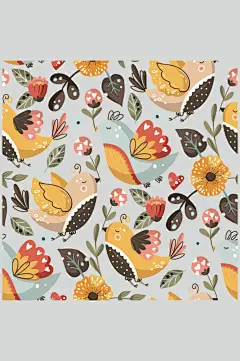 时尚森系手绘动物植物高清图片