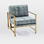 Metal Frame Upholstered Chair | west elm Leafed Tapestry, Dusty Sky - $599 special (less 20% is $479.20)