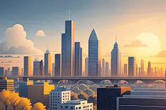 摩天高楼现代城市剪影扁平插画图片