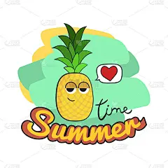 夏日插图卡。有趣的菠萝卡通人物