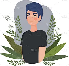 可爱的,男人,叶子,绘画插图,卡通,男孩,自然,人,愉悦,设计