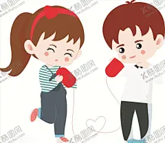 情人节可爱男女孩插画 【酷图网】情人节,可爱,男孩,女孩,插画
