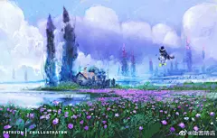 看到插画师Zivko Kondic的一组风景插画作品，这组插画在画面的构图和配色的处理上非常出色，细节的处理也非常细腻，笔触质感给人一种艺术感，画面中的场景也极度梦幻且美好，令人向往！#画里的故事##遇见艺术# ​​​​